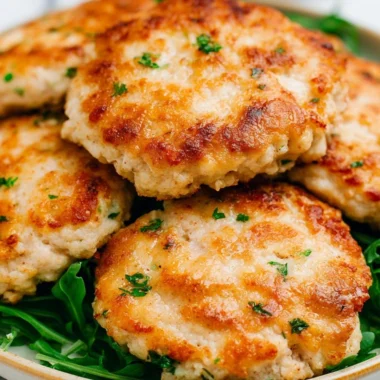 Crispy air fryer chicken patties served on a plate with dipping sauce.