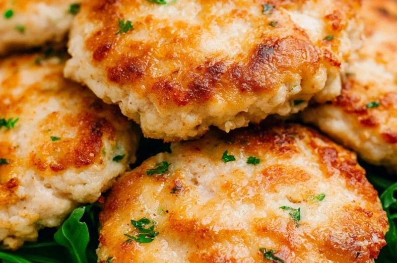 Crispy air fryer chicken patties served on a plate with dipping sauce.