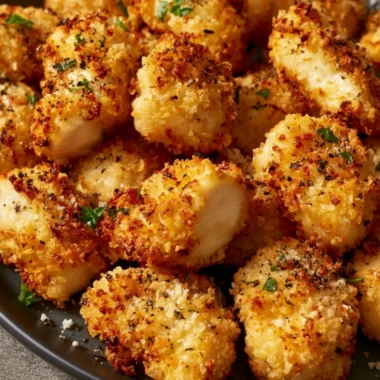 Crispy Air Fryer Ranch-Crusted Chicken Bites served with dipping sauce