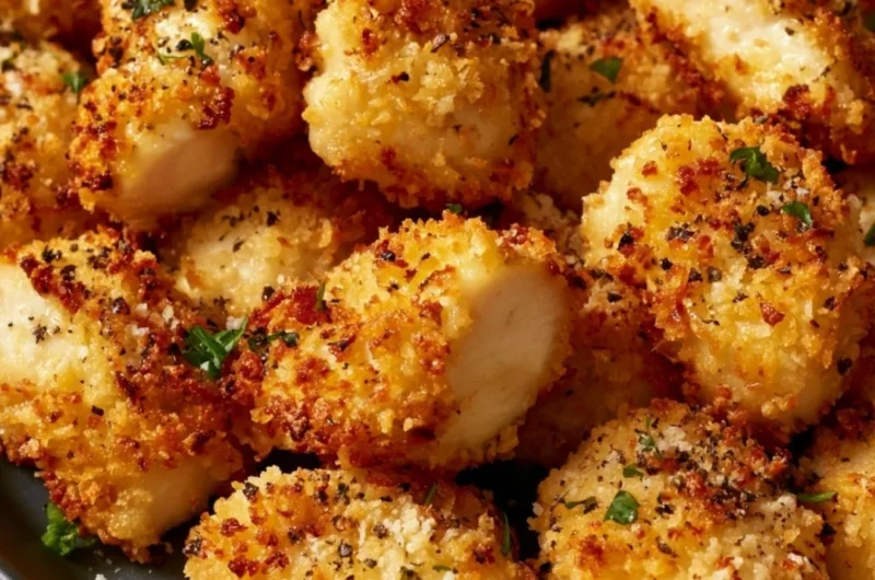 Crispy Air Fryer Ranch-Crusted Chicken Bites served with dipping sauce