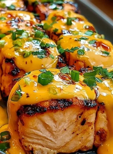 Perfectly cooked Bang Bang Salmon served on a plate