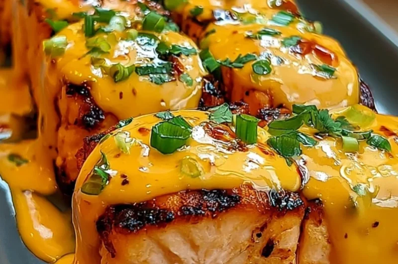 Perfectly cooked Bang Bang Salmon served on a plate
