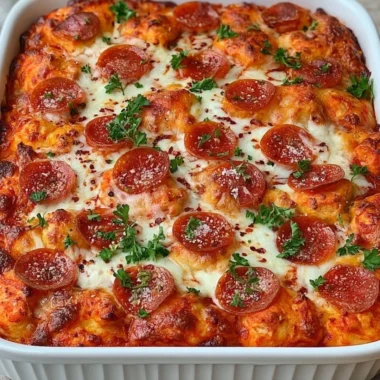 Delicious Bubble Up Biscuit Pizza Casserole baked to perfection