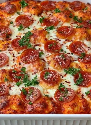 Delicious Bubble Up Biscuit Pizza Casserole baked to perfection