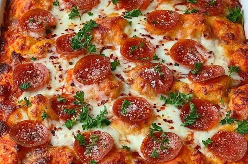 Delicious Bubble Up Biscuit Pizza Casserole baked to perfection