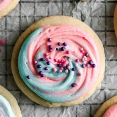 Delicious Cotton Candy Crumbl Cookies topped with colorful frosting