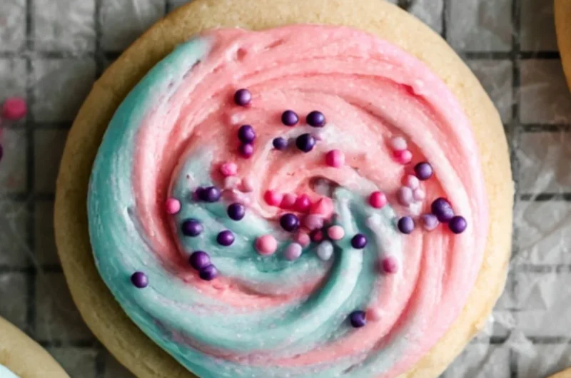 Delicious Cotton Candy Crumbl Cookies topped with colorful frosting