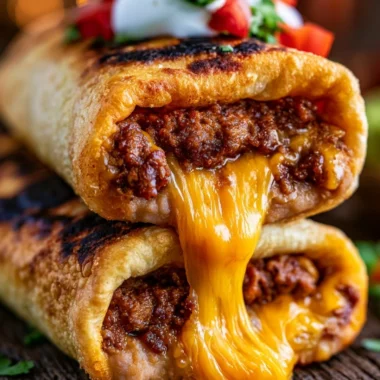 Delicious beef chimichangas filled with cheese served on a plate