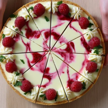 Cozy raspberry white chocolate cheesecake slice on a plate