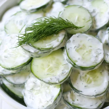 Creamy cucumber salad with onions and tangy sour cream dressing