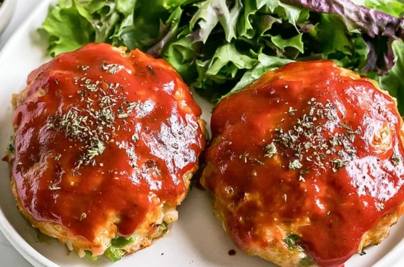 Easy mini meatloaf made with ground turkey served on a plate