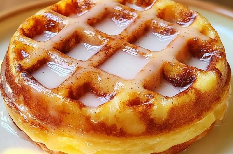 Healthy donut chaffle served on a plate, showcasing its golden-brown texture.