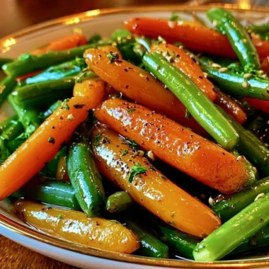 Honey glazed carrots served with green beans in a vibrant dish