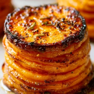 Delicious Sweet Potato Stacks layered for a healthy and colorful dish