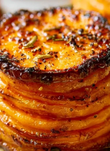 Delicious Sweet Potato Stacks layered for a healthy and colorful dish