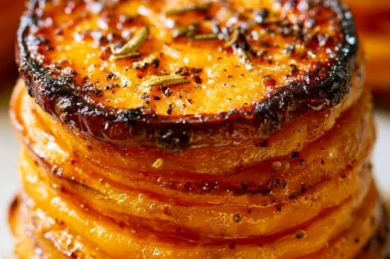 Delicious Sweet Potato Stacks layered for a healthy and colorful dish