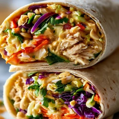 Thai Peanut Chicken Wraps with fresh vegetables and peanuts