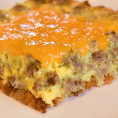 Delicious warm breakfast casserole filled with eggs, cheese, and vegetables