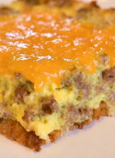 Delicious warm breakfast casserole filled with eggs, cheese, and vegetables