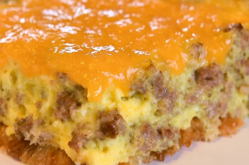 Delicious warm breakfast casserole filled with eggs, cheese, and vegetables