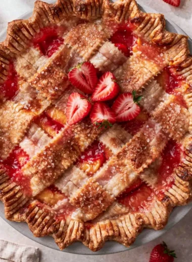 Brown butter strawberry peach pie with fresh strawberries and peaches