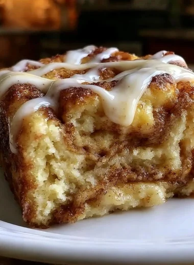 Delicious slice of cinnamon roll coffee cake on a plate