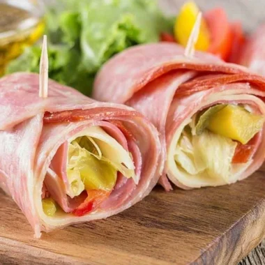 Keto Italian Sub Roll-Up with fresh ingredients and savory meats rolled up for a healthy meal