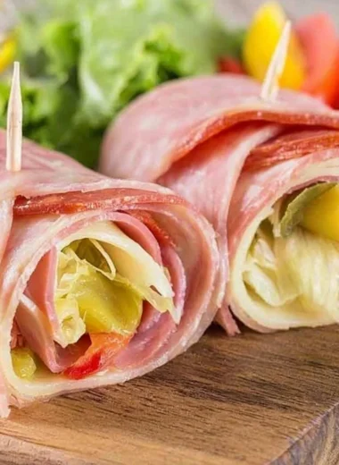 Keto Italian Sub Roll-Up with fresh ingredients and savory meats rolled up for a healthy meal