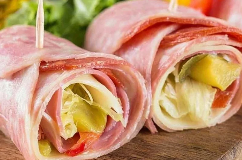 Keto Italian Sub Roll-Up with fresh ingredients and savory meats rolled up for a healthy meal