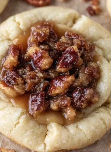 Delicious Crumbl pecan pie cookies with a flaky crust and nutty filling.