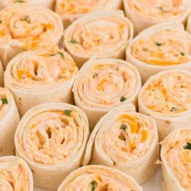 Delicious Buffalo Chicken Pinwheels served on a platter