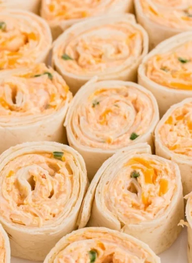 Delicious Buffalo Chicken Pinwheels served on a platter