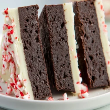 Cozy peppermint bark brownies topped with crushed peppermint candies.