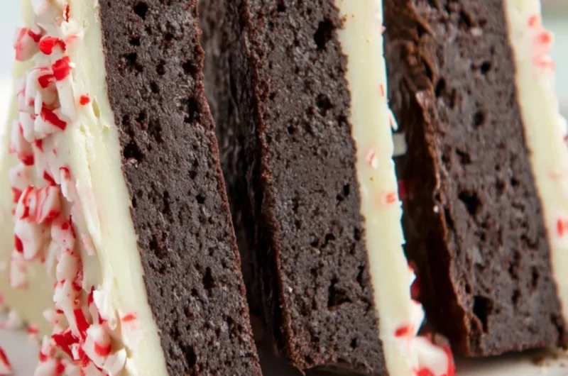 Cozy peppermint bark brownies topped with crushed peppermint candies.