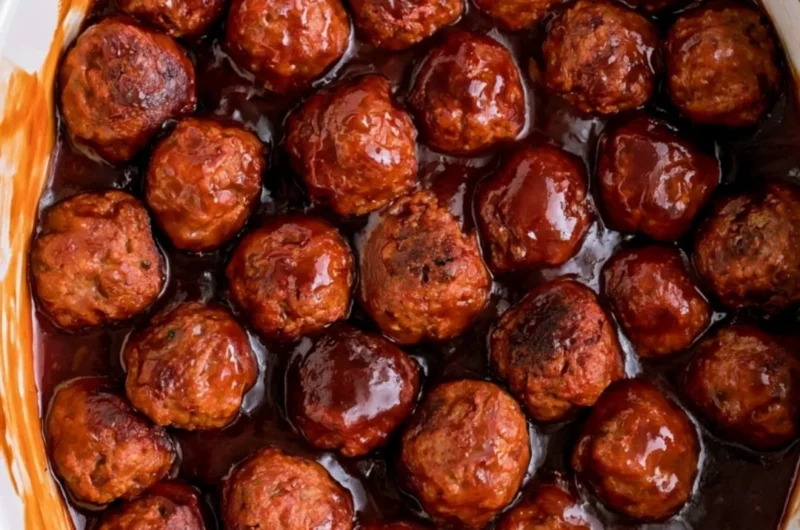 Delicious grape jelly meatballs served on a platter, perfect for gatherings