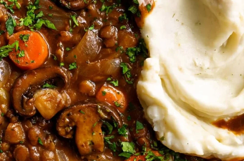Bowl of easy one pot vegetable stew with fresh vegetables and herbs