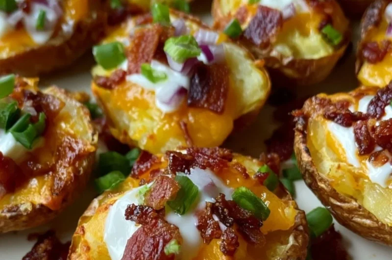 Delicious loaded mini potato bites served with toppings for a savory snack.
