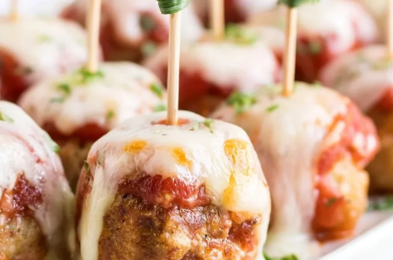 Delicious Meatball Marinara Poppers appetizer served on a platter.
